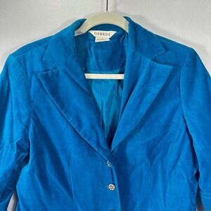 Crushed Velvet Turquoise Blue Jacket Women's Size 10 George Blazer 100% Cotton